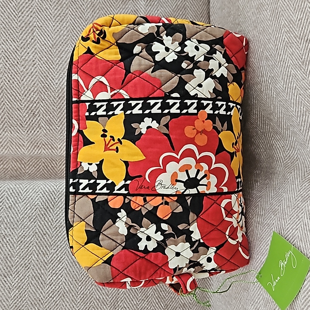 Vera Bradley Quilted Floral Zip Cosmetic Pouch in Black, Red & Yellow